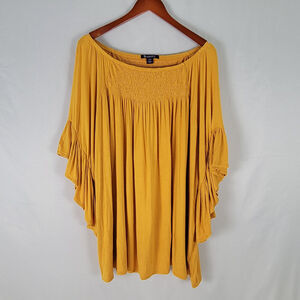Romans Shirt Womens 18 / 20 Yellow Large Top Long Flare Sleeve Boat Neck Blouse